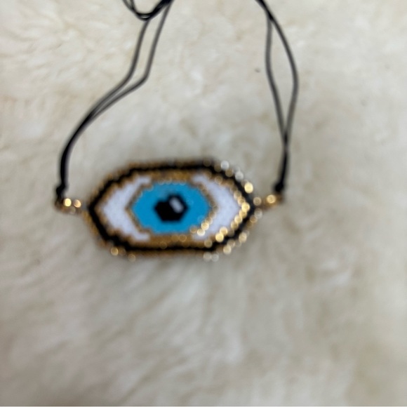 Black Gold Tone Metal Reversible Post Earrings & Evil Eye Adjustable Bracelet - Picture 8 of 11